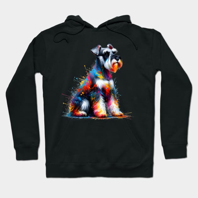 Vibrant Miniature Schnauzer in Colorful Splash Art Style Hoodie by ArtRUs